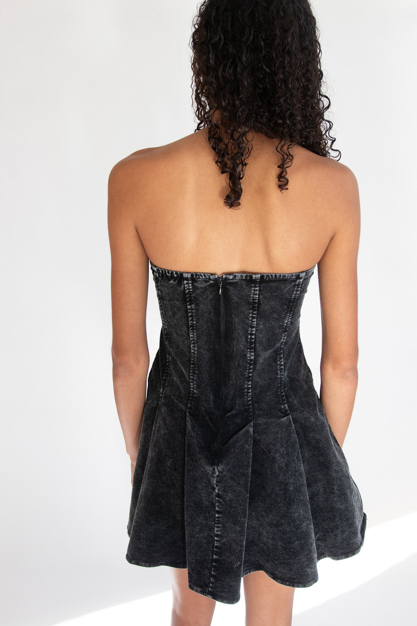 Corduroy Pleated Strapless Mini Dress