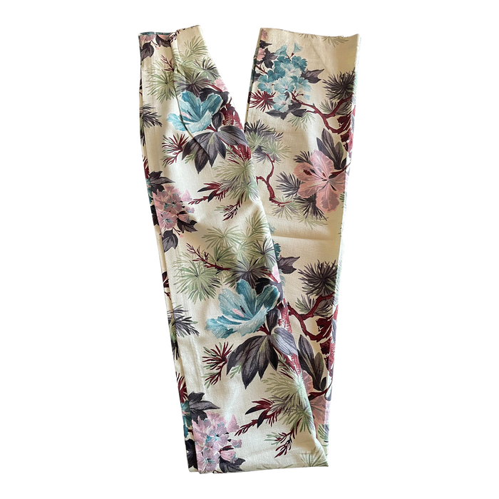 1950s Bark Cloth Botanical Drapery Panel - Annabel Bleu