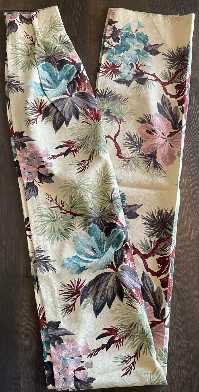 1950s Bark Cloth Botanical Drapery Panel - Annabel Bleu