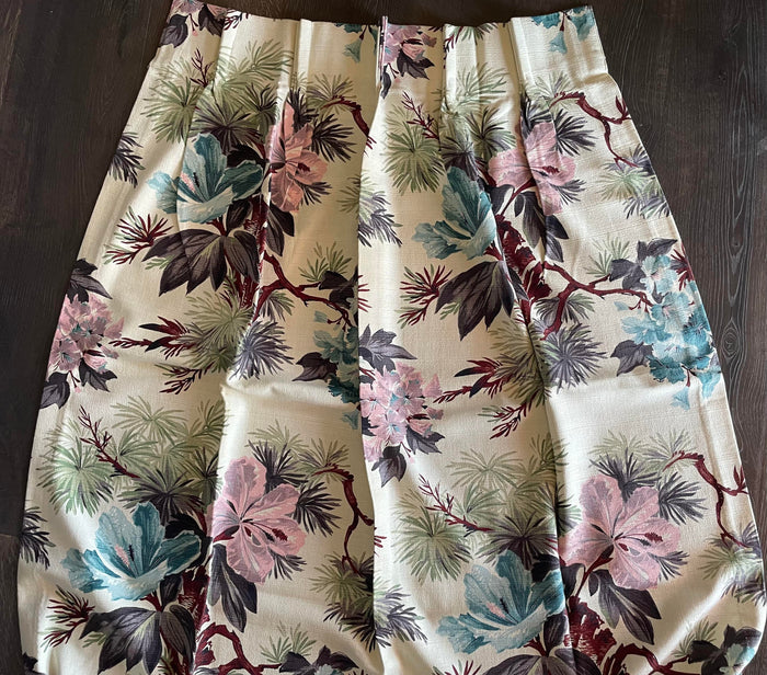 1950s Bark Cloth Botanical Drapery Panel - Annabel Bleu