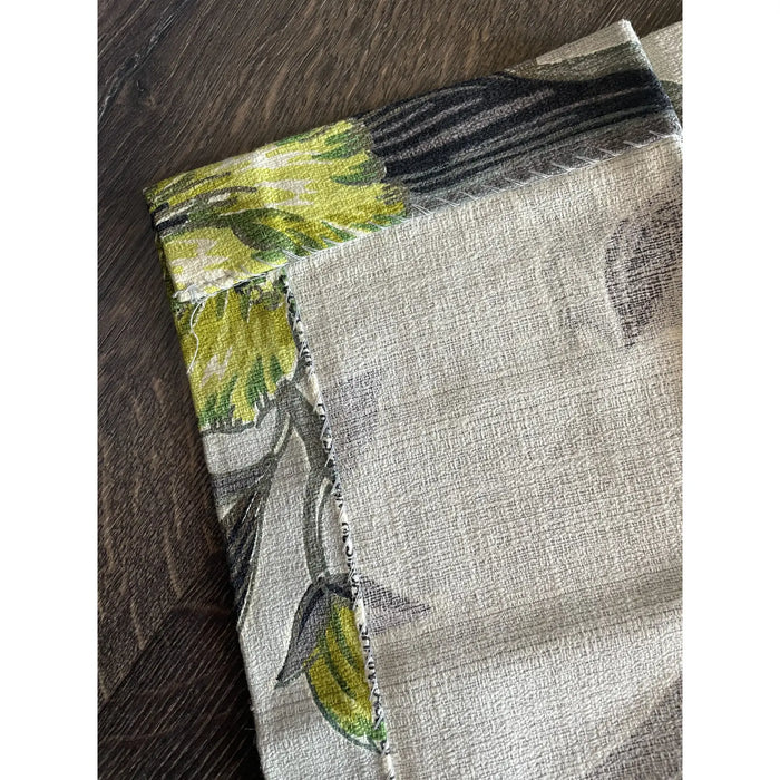 1950’s Grey and Lime Hawaiian Tiki Style Floral Barkcloth Drapery Panel - Annabel Bleu