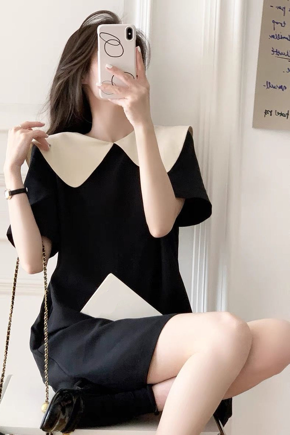 Cute Bow Doll Collar Retro Mini Dress