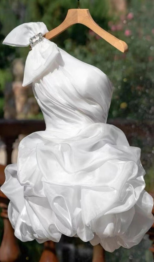 White One Shoulder Bowknot Mini Dress