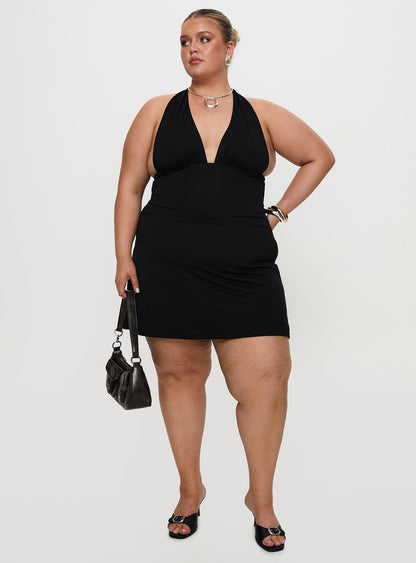 Tinisie Halter Mini Dress Black Curve