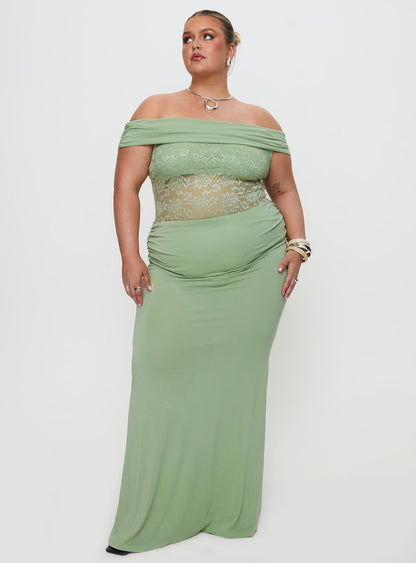 Gwendolen Off The Shoulder Maxi Dress Green Curve