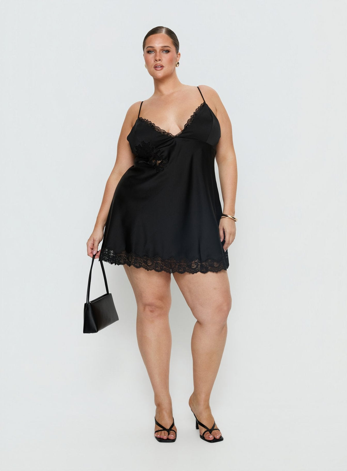 Aloura Spliced Lace Mini Dress Black Curve