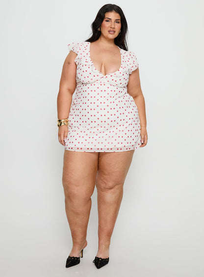 I Guess So Mini Dress White / Burgundy Curve
