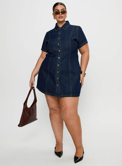 Perception Denim Mini Dress Mid Wash Curve