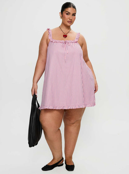 Zalina Babydoll Mini Dress Pink Stripe Curve