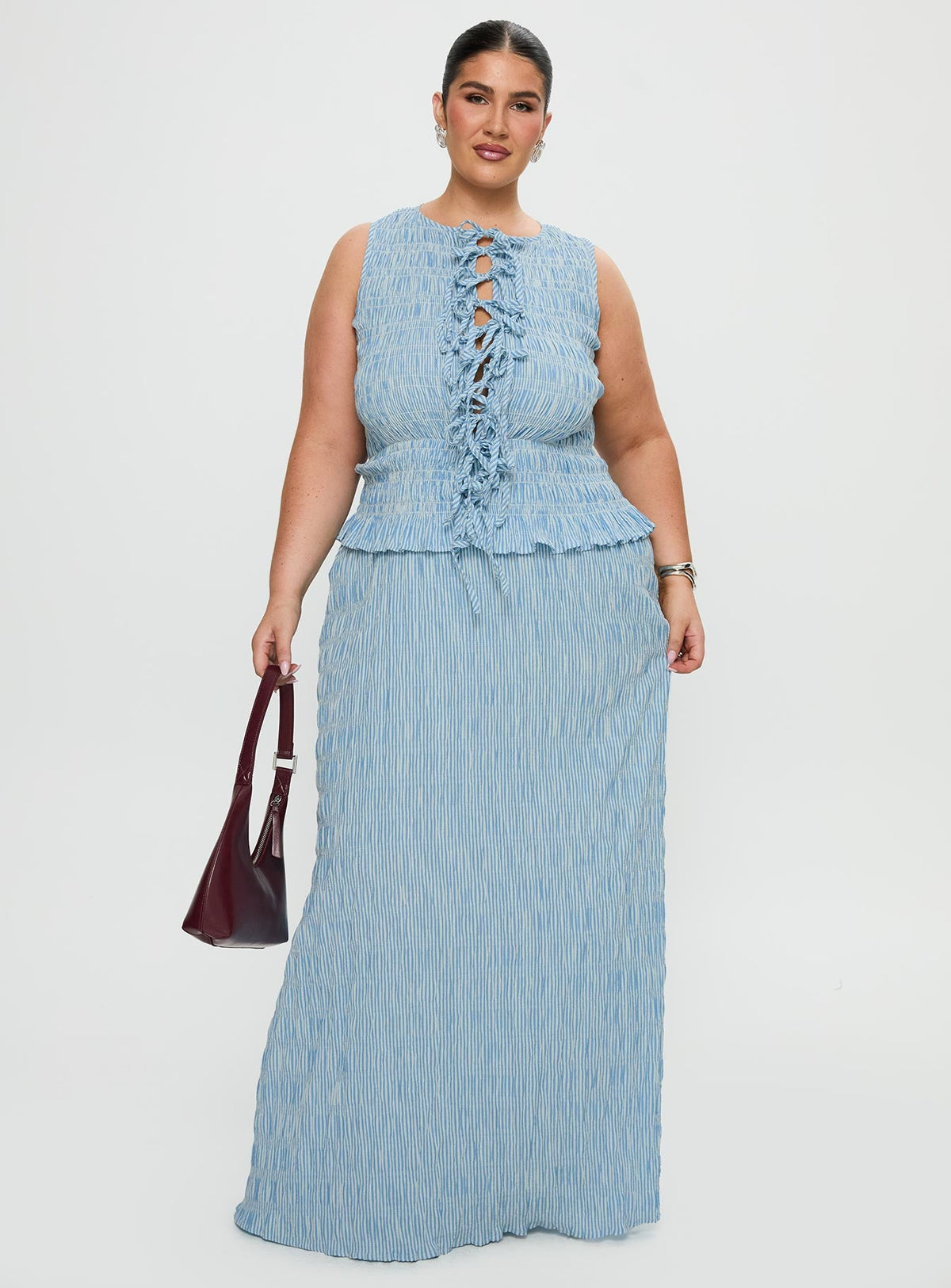 Songbird Shirred Maxi Dress Blue Curve