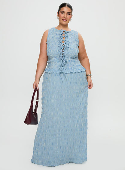 Songbird Shirred Maxi Dress Blue Curve