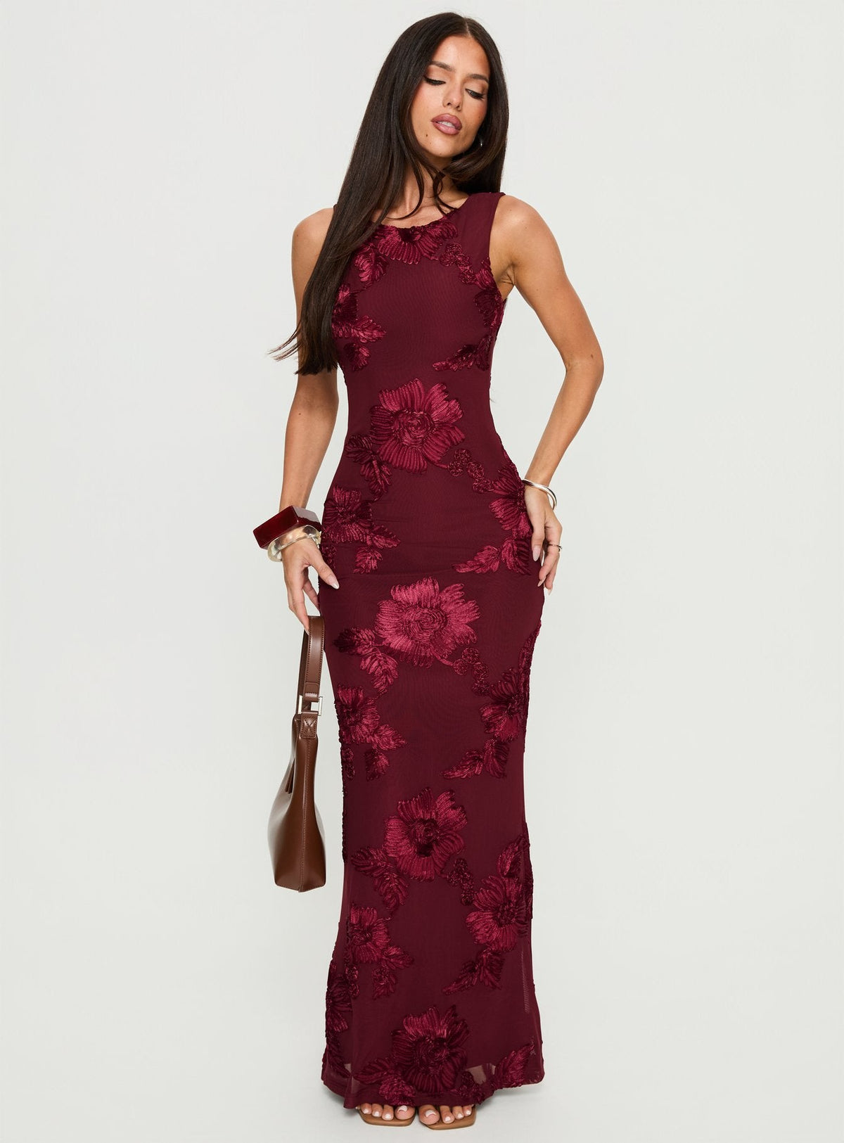 Fionna Floral Maxi Dress Burgundy