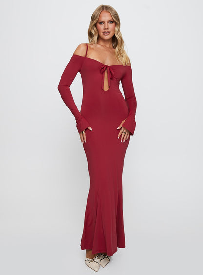 Lucillea Long Sleeve Maxi Dress Red