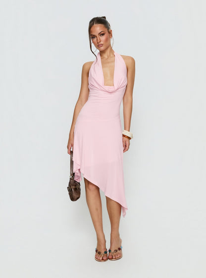 Yesina Halter Jersey Midi Dress Pink