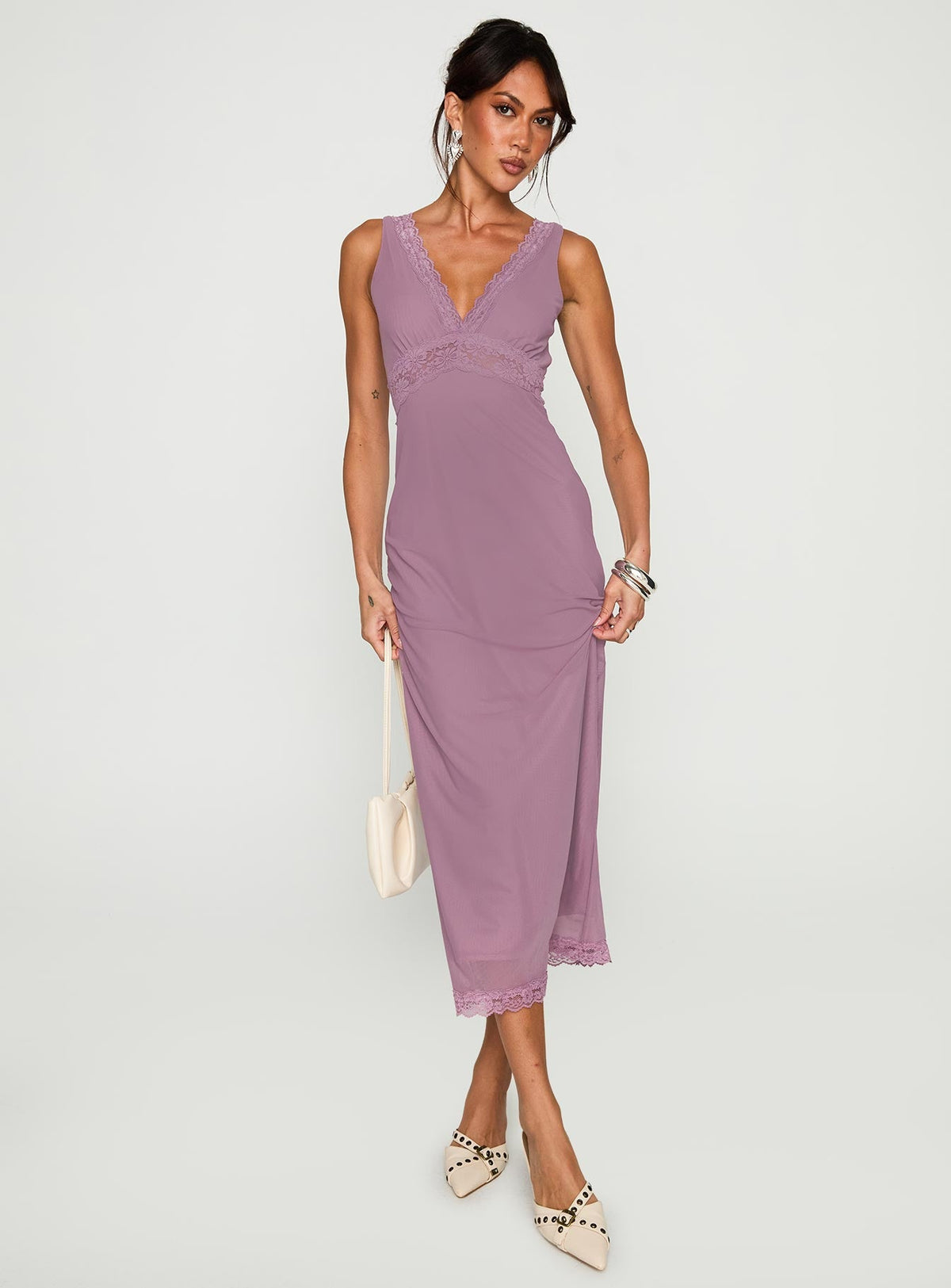 Between The Lines Lace Trim Maxi Dress Purple