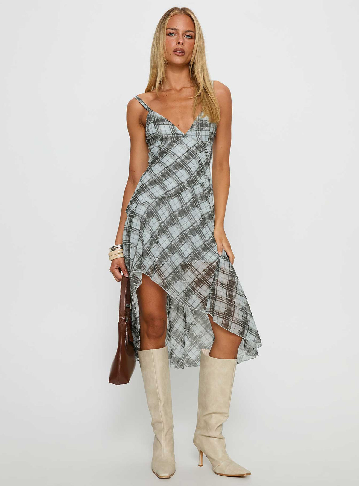 Murisa Asymmetrical Midi Dress Multi Check