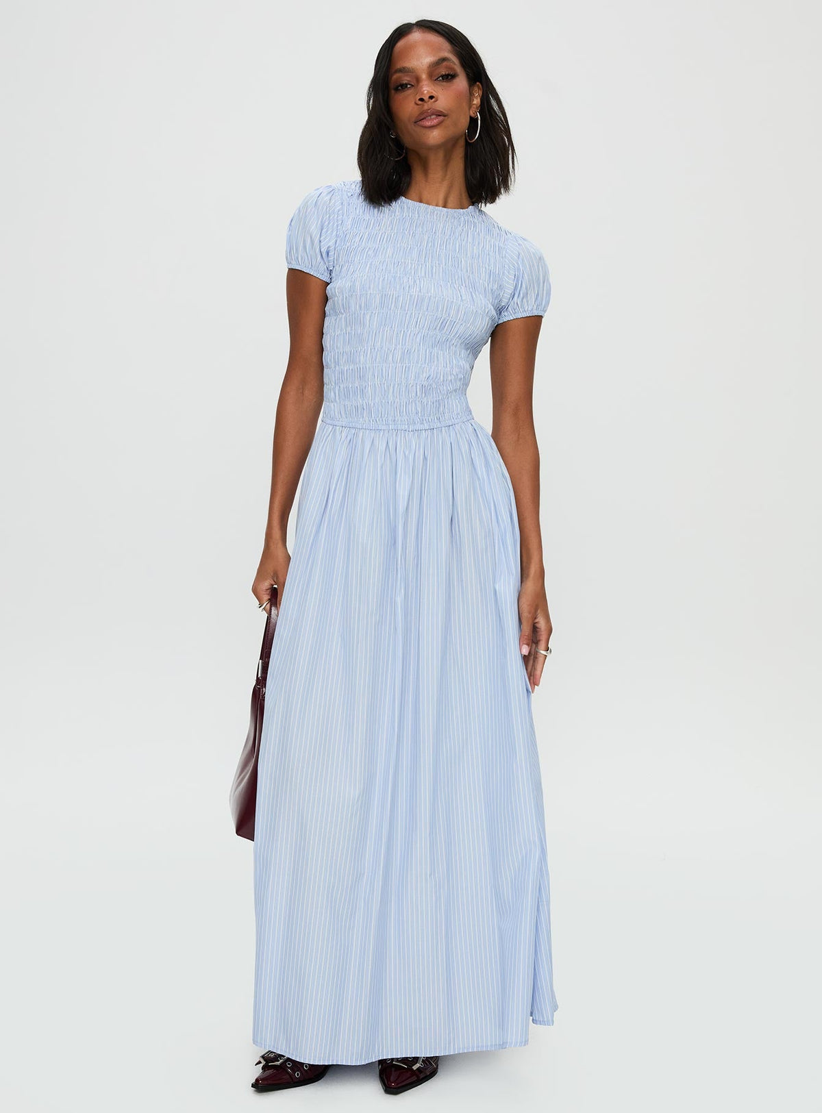 Wendelin Shirred Maxi Dress Blue Stripe