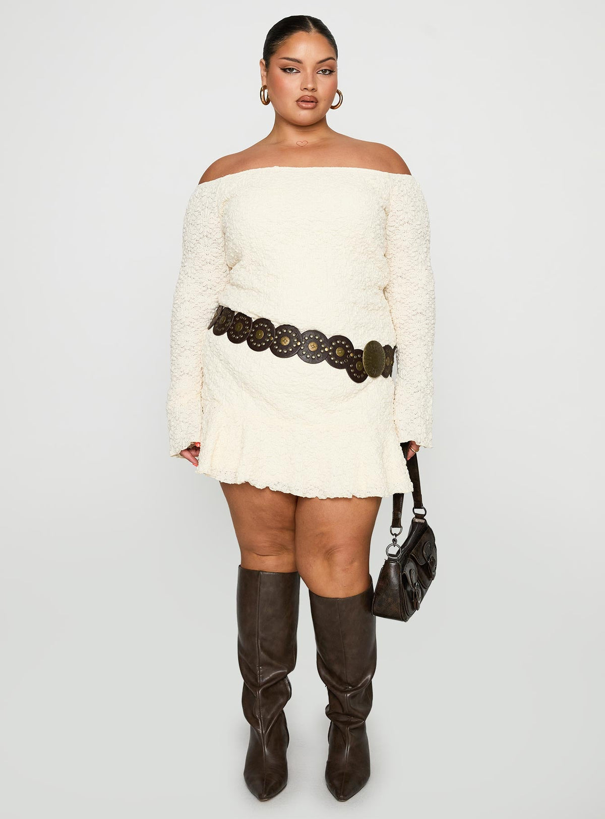 Vancesca Off Shoulder Long Sleeve Mini Dress Curve