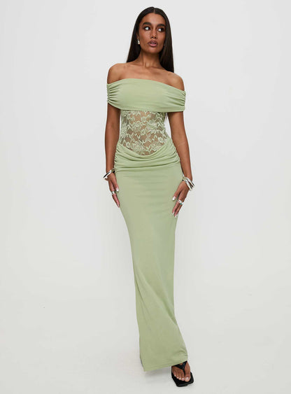 Gwendolen Off The Shoulder Maxi Dress Green