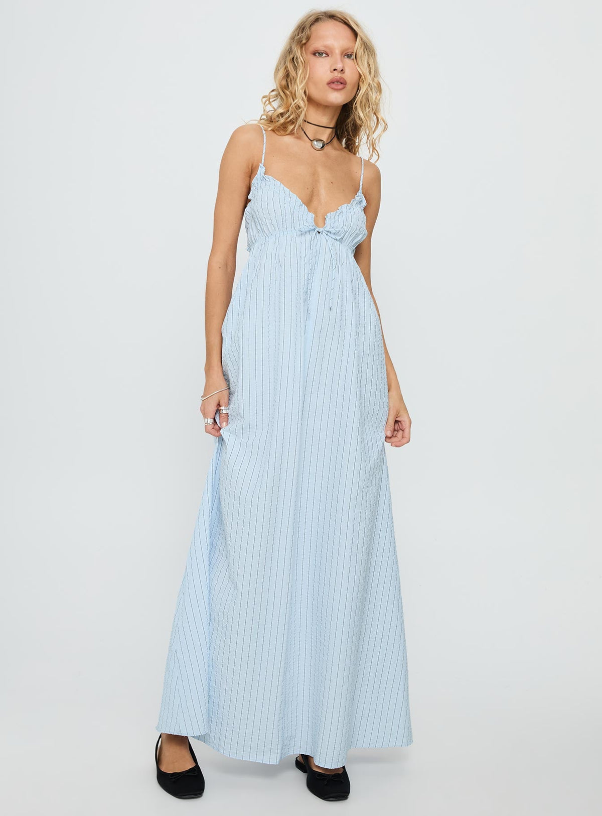 Avelyn Shirred Maxi Dress Blue Stripe