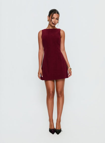 Alfalfa Corduroy Mini Dress Cherry