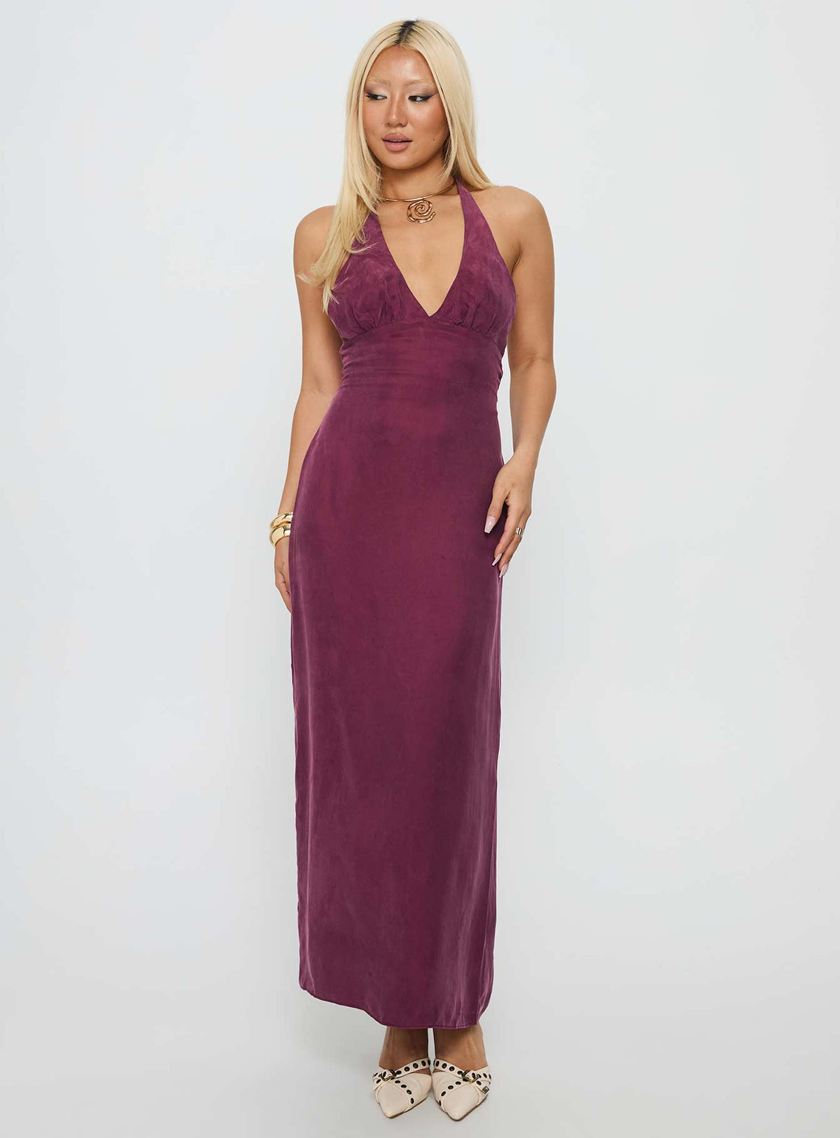 True Companion Halter Maxi Dress Berry