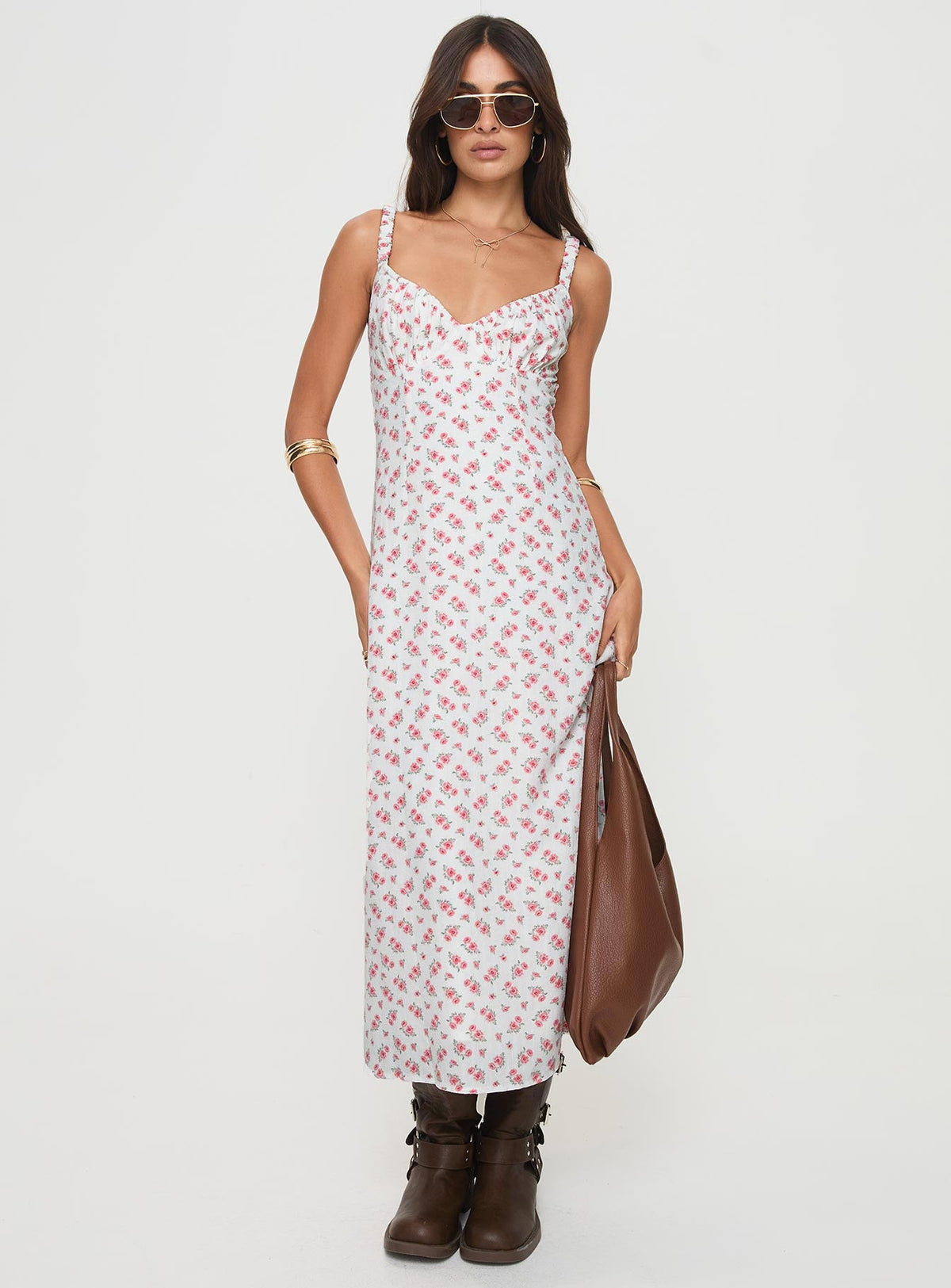 Georgia Midi Dress White / Pink Floral