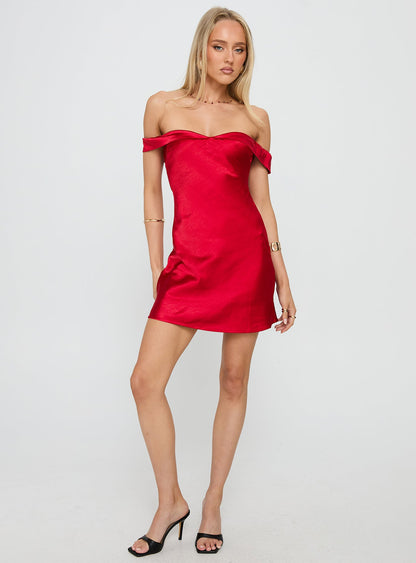 Alizae Off Shoulder Mini Dress Red