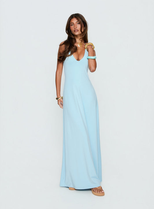 Palmas Halter Maxi Dress Baby Blue