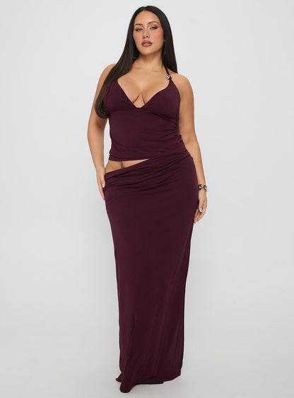 Imeraldia Hardware Halter Maxi Dress Currant Curve
