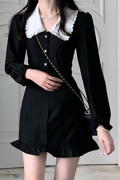 Long Sleeve Peter Pan Collar Ruffle Mini Dress