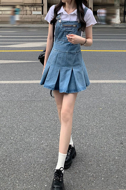 Sexy Cute Folds Denim Mini Dress