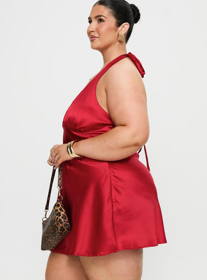 Pelagia Halter Scarf Tie Mini Dress Red Curve