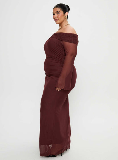 Consideration Long Sleeve Maxi Dress Chocolate Curve