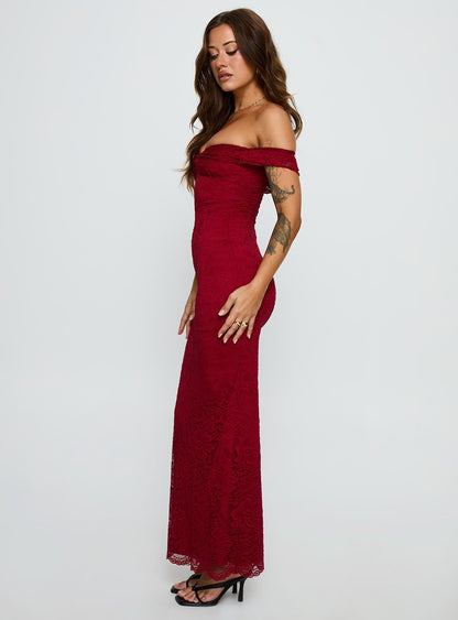 Anabeila Strapless Frill Maxi Dress Red