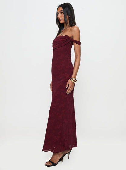 Azura Off The Shoulder Maxi Dress Burgundy