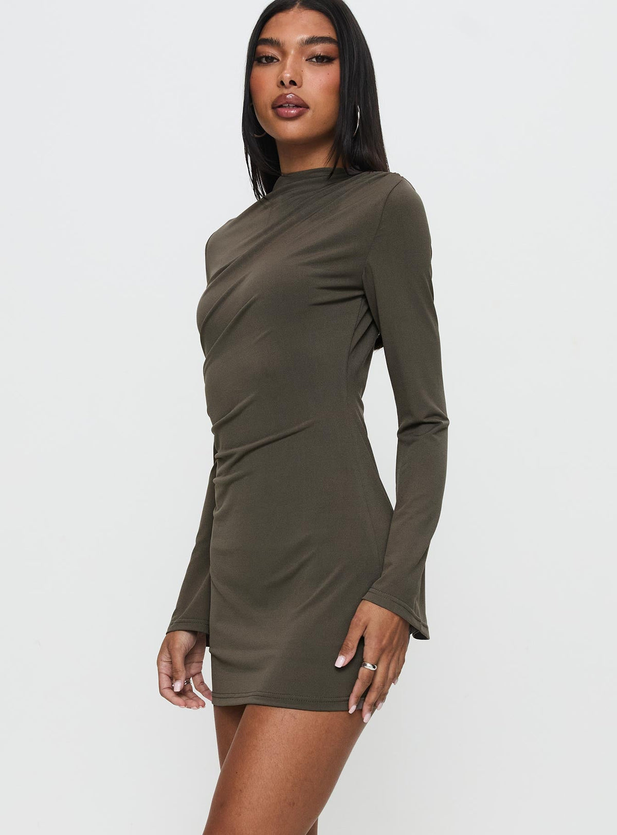 Arte Deco Long Sleeve Mini Dress Mocha