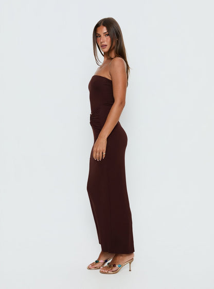Signature Move Strapless Maxi Dress Chocolate Brown