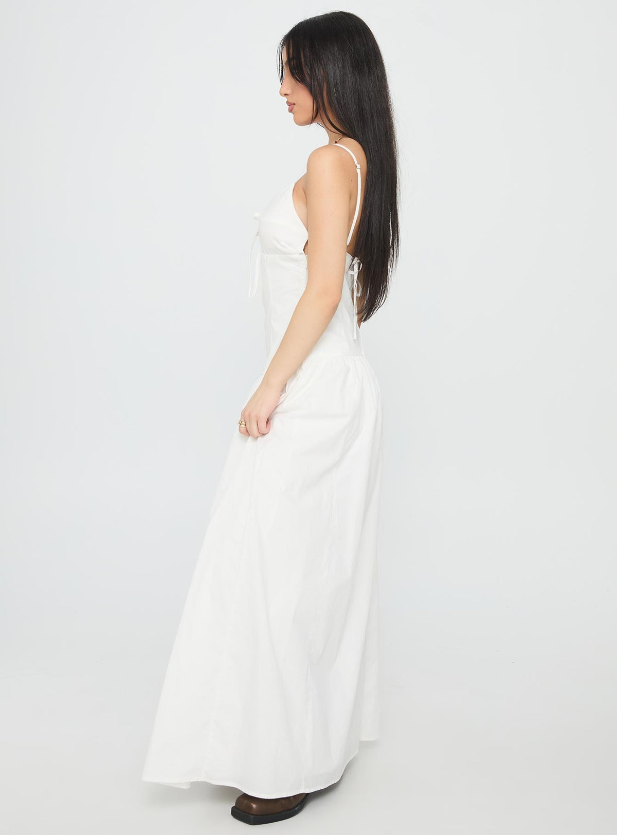 Lady Belle Drop Waist Pleat Maxi Dress White