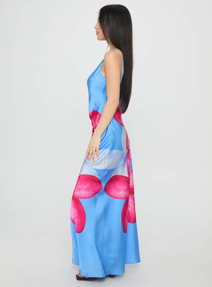 Meilana One Shoulder Maxi Dress Blue Floral