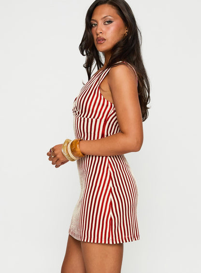 Daphney Plunge Mini Dress Red / Cream
