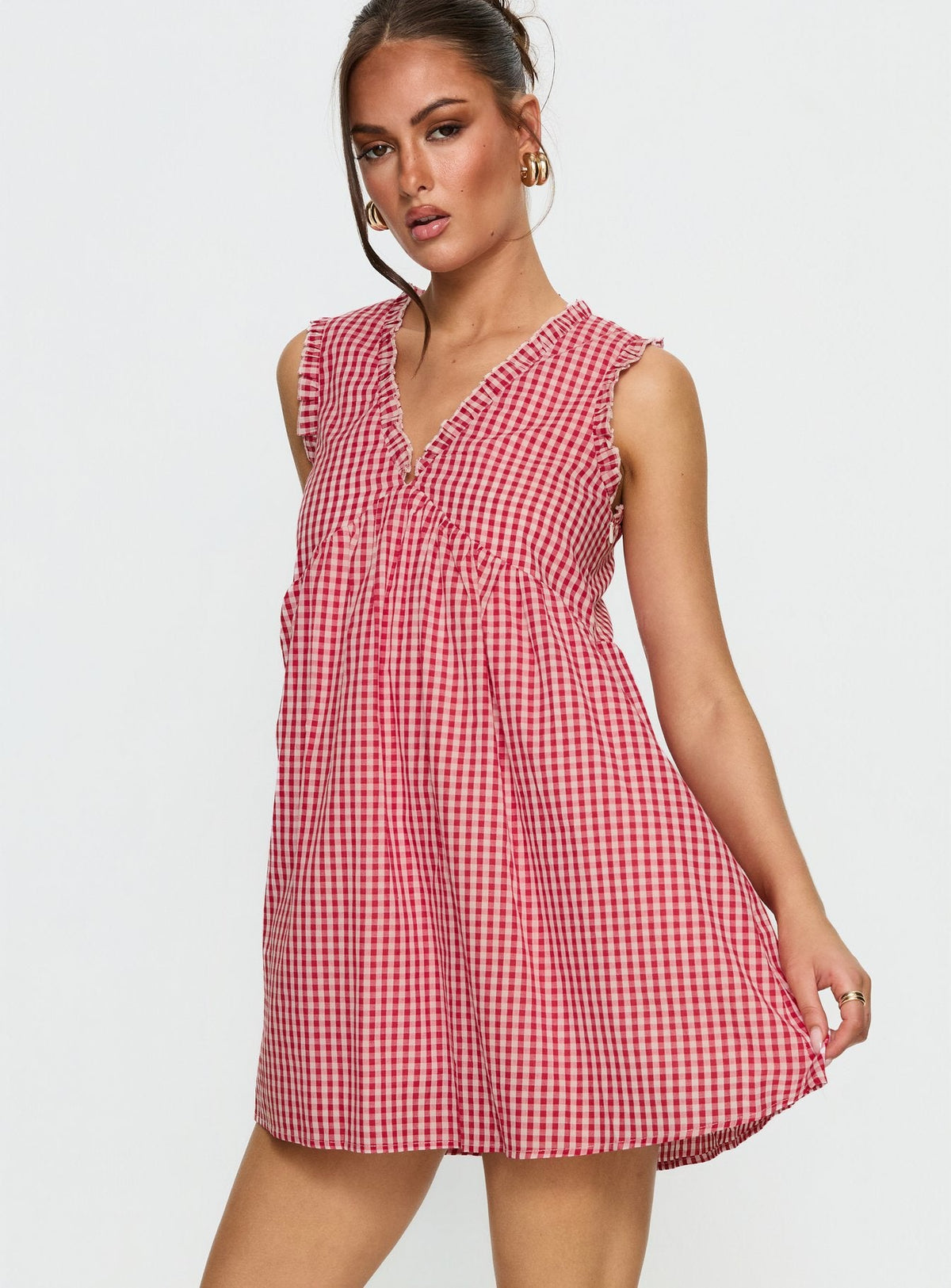 Akacia Babydoll Mini Dress Red Gingham