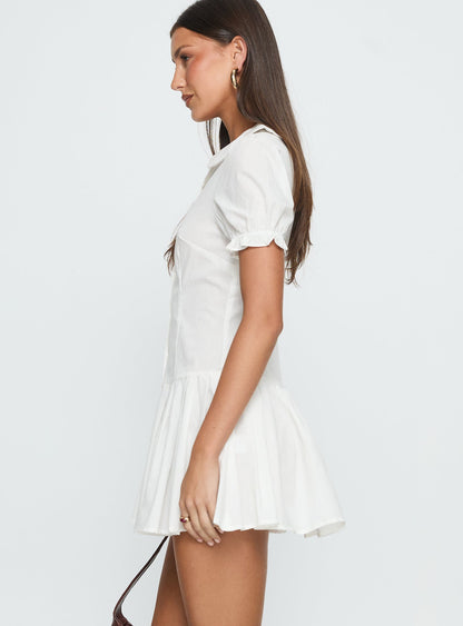Lisette Pleat Mini Dress White