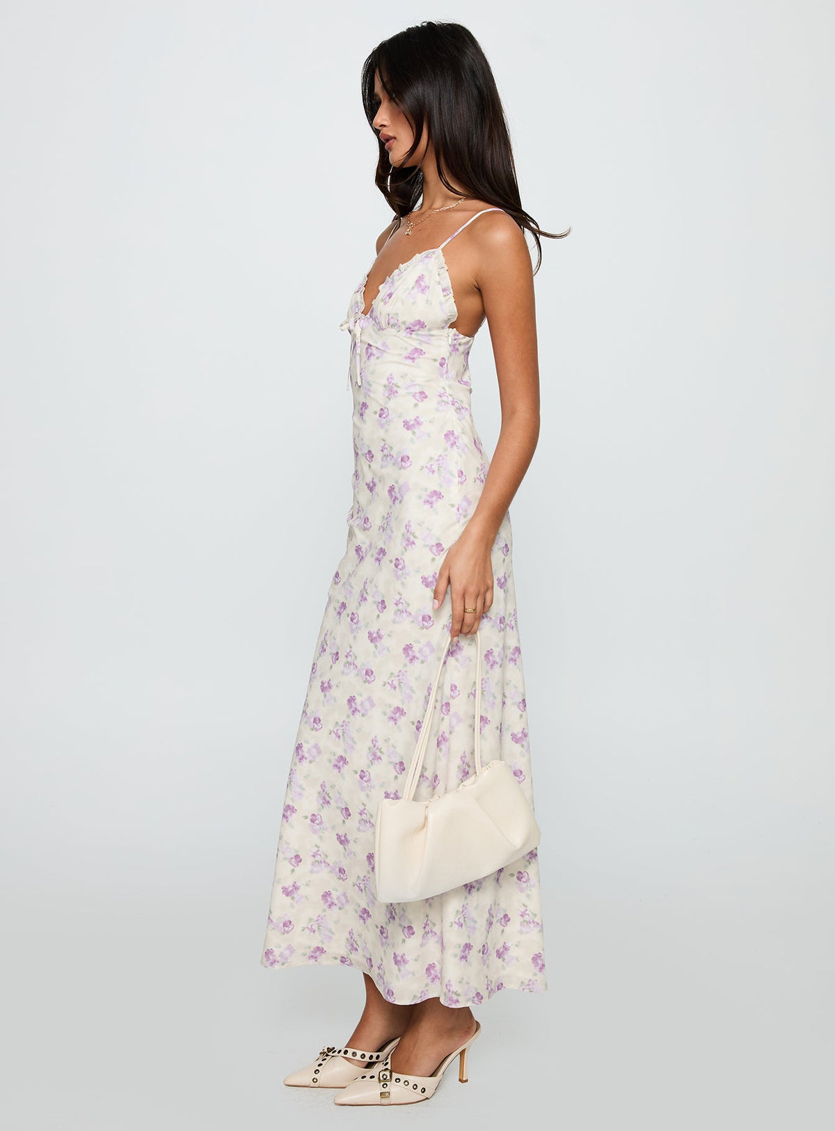 Jessamine Frill Maxi Dress White / Lilac