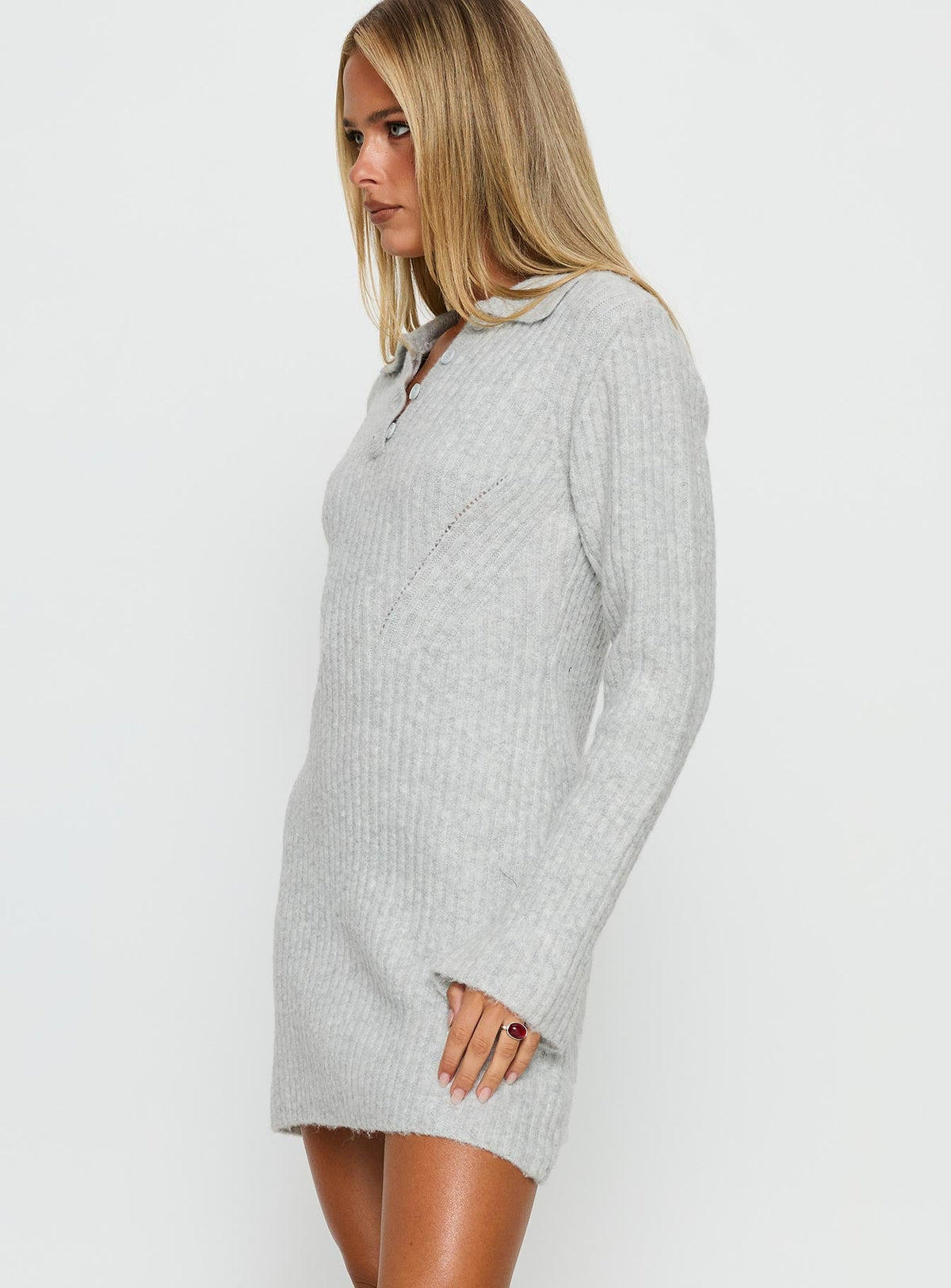 Naloma Knit Long Sleeve Mini Dress Grey Marle