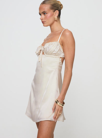 Decipher Satin Mini Dress Ivory