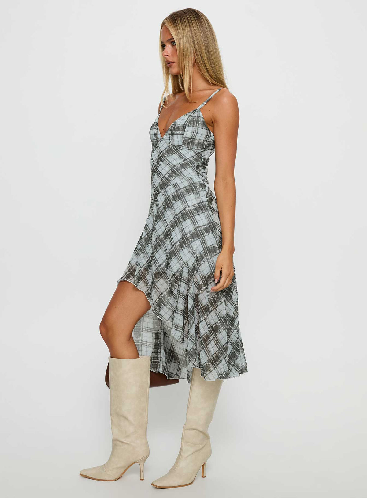 Murisa Asymmetrical Midi Dress Multi Check
