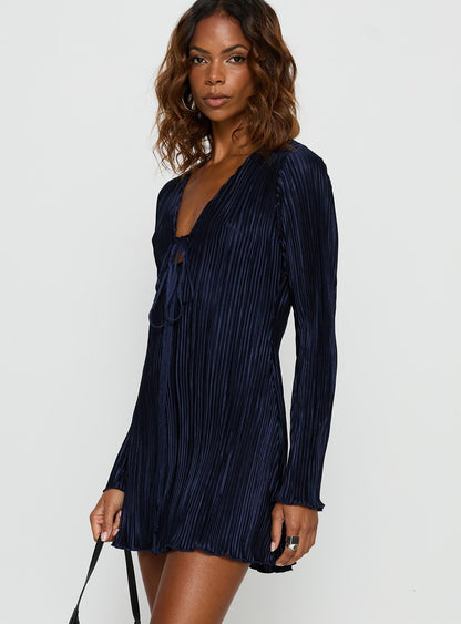Malop Long Sleeve Mini Dress Navy