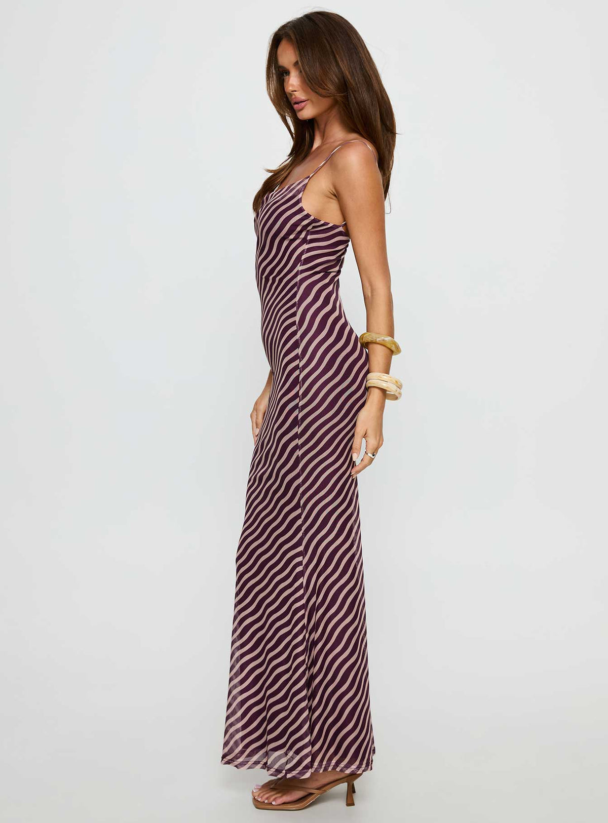 Aliah Cowl Neck Maxi Dress Plum Stripe