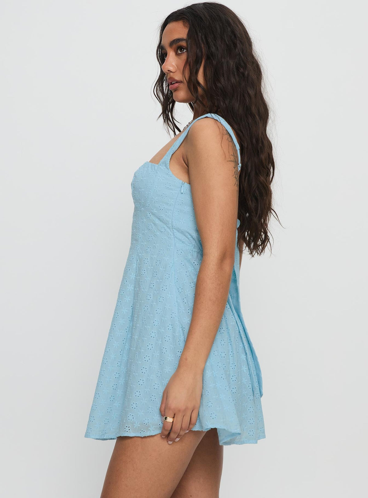 Xanthus Embroidered Mini Dress Blue